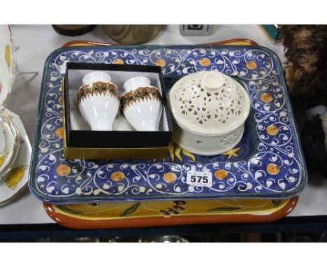 A BOXED CUNARD 'QUEEN ELIZABETH' CRUET SET, ceramic dishes etc