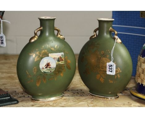 A PAIR OF CERAMIC TWIN HANDLED MOONFLASKS, 'Recheree Decoration' height approximately 23.5cm (2)