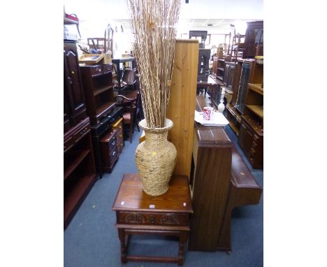 A SMALL OLD CHARM UNIT, with a single drawer and a modern planter with contents (2)