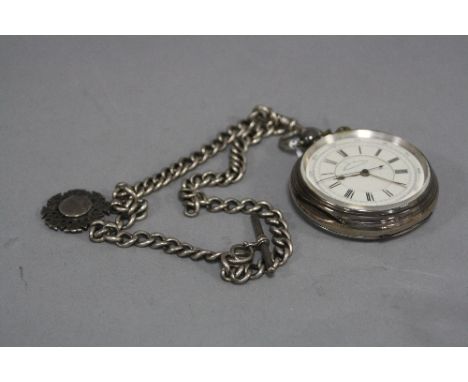 A VICTORIAN SILVER CASED CENTRE SECONDS CHRONOGRAPH, Chester 1888, together with a silver watch chain (watch key)
