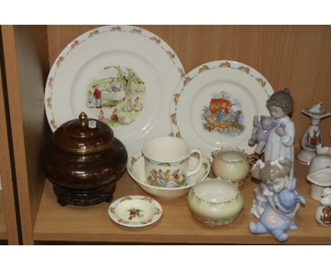 TWO NAO FIGURES, young children with teddy bears, Worcester Locke & Co cream jug and sugar bowl, five pieces Royal Doulton 'B