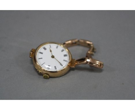 A 14CT LADIES WHITE ENAMEL WRISTWATCH, on a 9ct spring bracelet