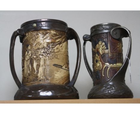 TWO BRETBY ART NOUVEAU STYLE TWIN HANDLED VASES, No.1953, height approximately 26cm and No.1681, height approximately 25.5cm 