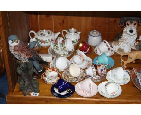 AN ARDEN SCULPTURE 'KESTREL', a Country Artists 'Kingfisher', a Poole pottery preserve pot and crocus pot and various teaware
