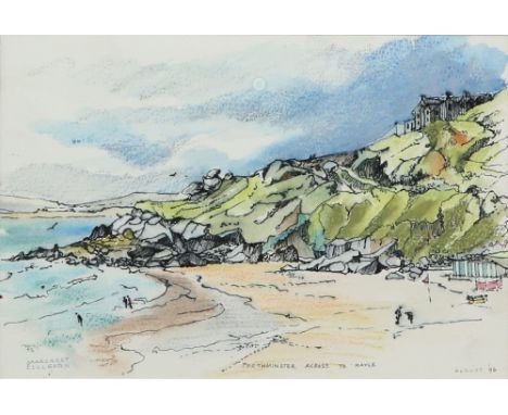 Margaret Eccleston (British, 1934-2017).  ‘Porthminster to Hayle’ Seascape. Watercolour with pen and ink. 1996. Signed and da