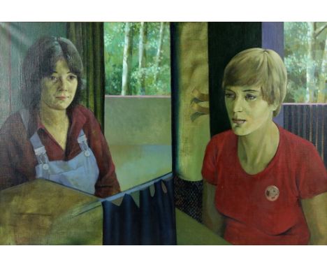 R Crawford Adamson, portrait of two women, signed dated 79 oil on canvas, 61cm x 90cm 