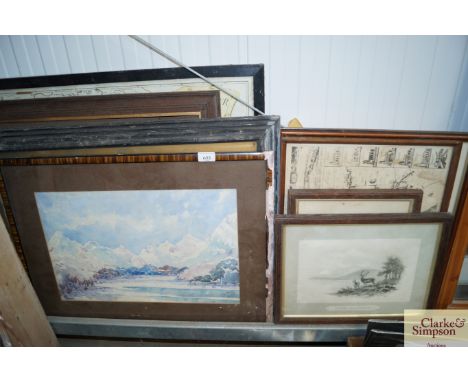 A collection of vintage pictures and prints to include a map of the Côte D'Azure; a Victorian religious diptych; a pair of Sc