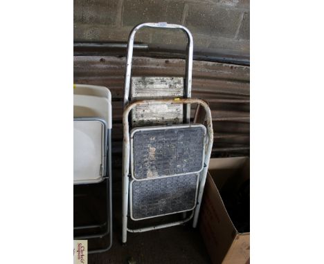 A small set of folding metal steps and a small folding ladder 