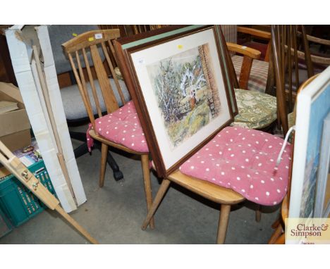 Two Ercol style stick back chairs