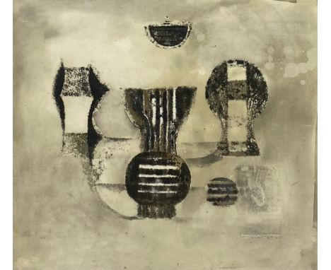 Michele Nedelec (b.1932), a signed limited edition abstract etching 'Le Jardin' 1952. Framed and glazed. H.61 W.64cm