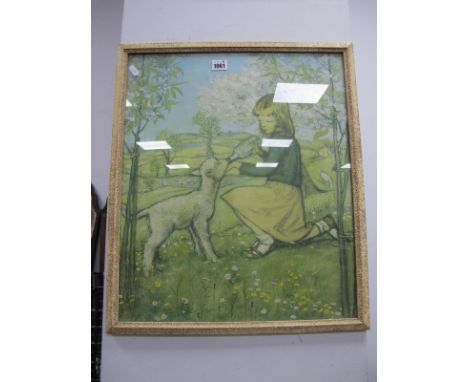 Margaret Tarrant, Loving Shepherd print, another of girl feeding lamb. two impressionist prints (4)