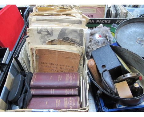 Binoculars, newspapers, books, map, etc:- One Box; Soft Toy Cat, Camera, etc in a Wig Tin.