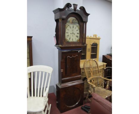 A XIX Century Eight Day White Dial Long Case Clock, top with a swan neck pediment, arched door, reeded column supports, trunk