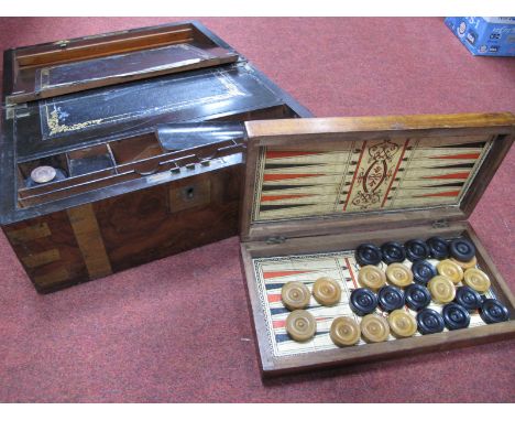 A XIX Century Brass Bound Walnut Writing Slope, along with an early XX Century Backgammon game.