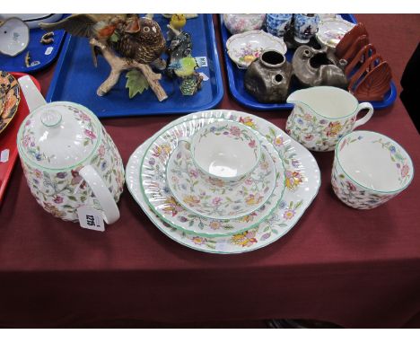 Minton 'Haddon Hall', first quality teapot, sugar, cream, two plates, cup and saucer.