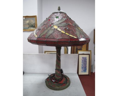 Tiffany Style Table Lamp, with allover Dragonfly decoration, approximately 54cm high.