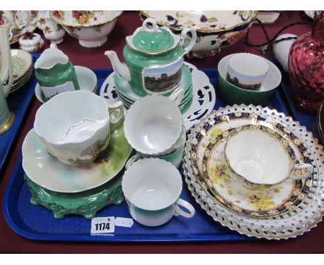 Crown Trio, Poole themed tea service of thirteen pieces, ribbon plates, moustache cup and saucer:- One Tray.