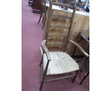 A XIX Century Ash Rush Seated Ladder Back Armchair.