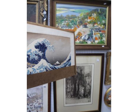 Hedley Fitton Etching of Siena. signed in pencil bottom right, together with an oil canvas, M Sprawka 98 of rooftops (2) sign
