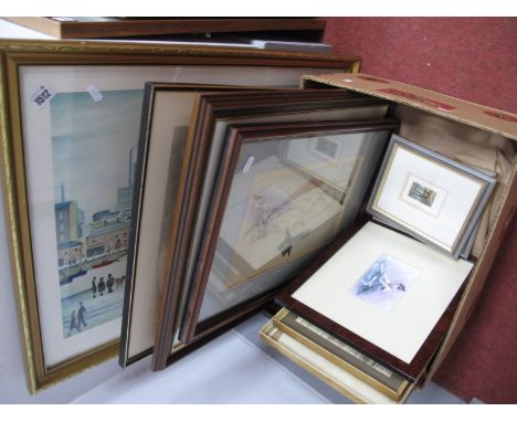 Vanity Fair 'The Master of Trinity' print, other prints, watercolour's:- One Box - Plus Lowry Print of Northern River Scene.