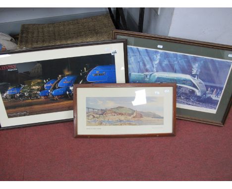 After Jack Merriott 'Sandsend Nr Whitby, Yorkshire' Railway Print, 15 x 40cm and J.E. Wigston 'Wild Swan' signed print and on