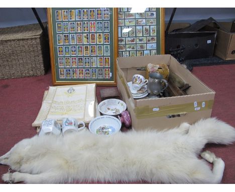 Irish Linen, fox fur, baby pottery, plated ware, Wrights Inhaler, plane, box, truncheon, silver backed brush, etc:- One Box -