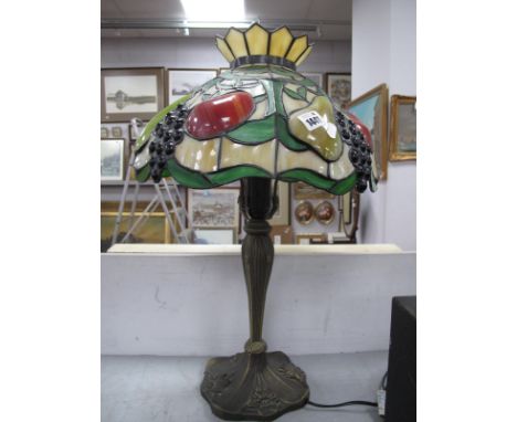 Tiffany Style Table Lamp, with fruit decoration to the shade, approximately 54cm high.