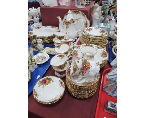 Royal Albert 'Old Country Roses' Table China, of fifty eight pieces, coffee pot six dinner plates and six soup bowls, second 