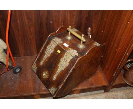 A VINTAGE BRASS BOUND COAL BOX