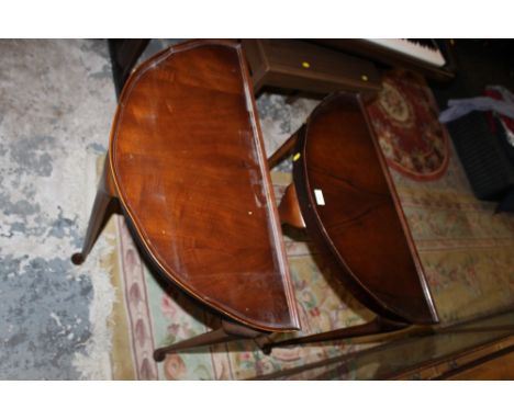 TWO WALNUT DEMILUNE CONSOLE TABLES