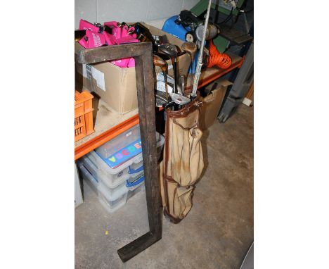 A BAG OF GOLF CLUBS, FIREPLACE SURROUND & A BOW