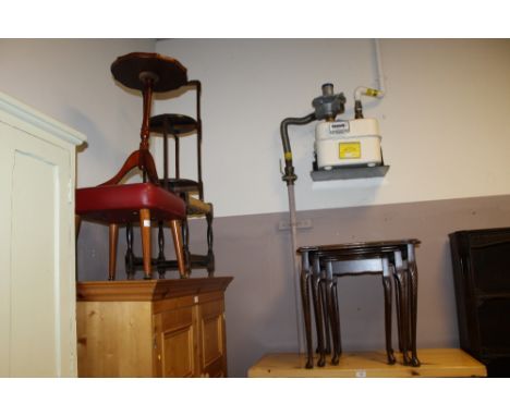 A GLASS TOP NEST OF TABLES, RETRO FOOTSTOOL, POUFFE ETC (6)