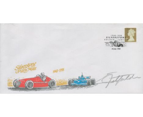 Emerson Fittipaldi signed FDC. Silverstone Golden Jubilee. Single stamp plus single postmark 10 July 1998. (A Brazilian forme