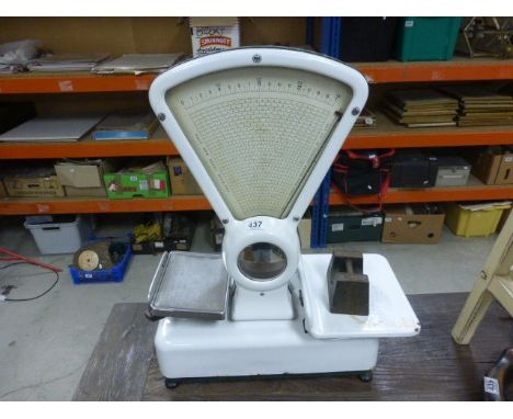 A vintage set of ASCO white enamel scales 
