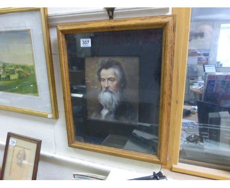 Oil painting portrait of British textile designer William Morris associated with the Arts & Crafts movement