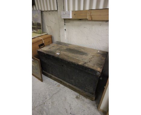Victorian Stained Pine Tool Box with a quantity of Tools including Saws