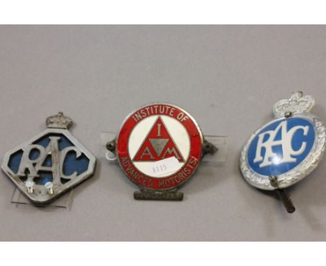 Three Vintage Car Badges - two RAC and Institute of Advanced Motorists