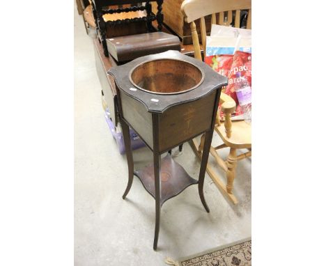 Early 20th century Inlaid Mahogany Jardiniere Stand with Inset Copper Planter