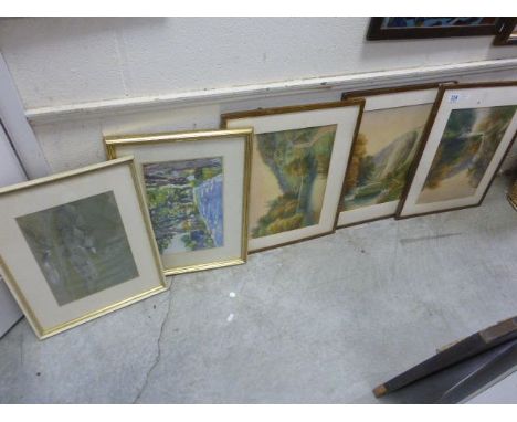 Three watercolours by A.D. Hammersley, along various other pictures 