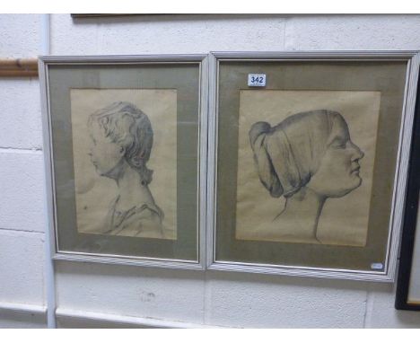 1932 Pair of academical pencil female portrait studies inscribed 