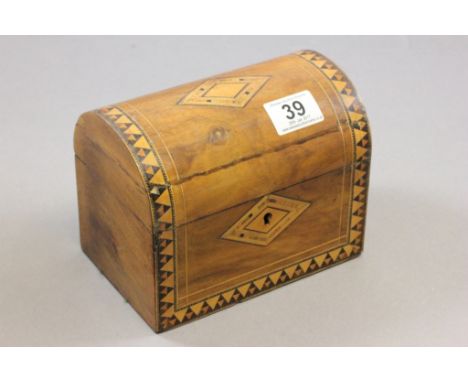 Victorian Mahogany Tunbridegware Inlaid Domed Top Tea Caddy