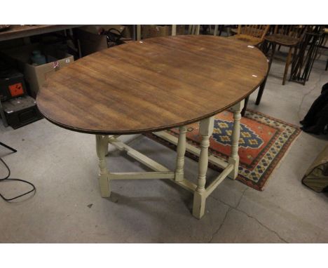 Oval Gate-leg Table with Oak Top and Painted Base