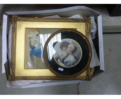 Four framed watercolours and a framed print      
