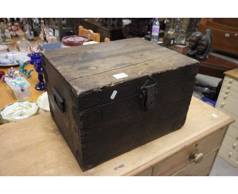 Vintage Pine Iron Bound Box with Lift Out Tray