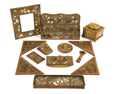 LOUIS COMFORT TIFFANY (American, 1848 1933), Tiffany Studios New York desk set, C.1915, decorated in the 'Grapevine' pattern,