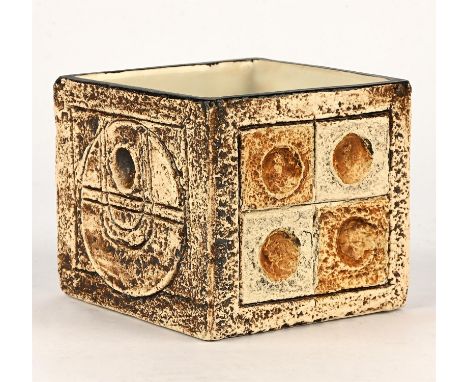 ALISON BRIGDEN (BRITISH, NEWLYN 1977-1983), a square vase, signed to base, 8cm high x 9cm wide x 9.5cm deep