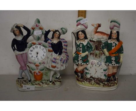 Two Staffordshire clock figure groups
