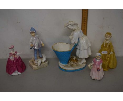 Mixed Lot: Royal Worcester figurine Fantails, a Minton Grape Picker figure and three others (5)