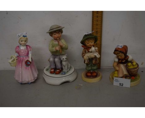 A small Royal Doulton figurine Tinklebell together with three Goebel figures of children (4)