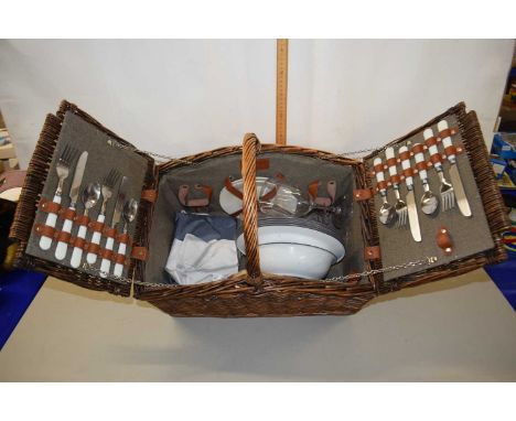 Wicker picnic hamper and contents